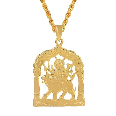 Memoir Brass Goldplated Sherawali Ma Durga Pendant Hindu temple jewellery (PCOM4448))