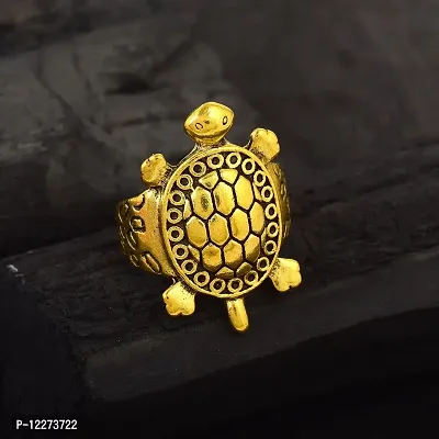 Memoir Vastu Jewellery Feng Shui Brass Antique Goldplated Turtle Kachua Tortoise Finger Ring for Women (ORNI8168)-thumb4