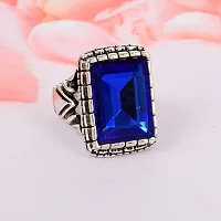 Memoir Brass Antique Oxidised Silverplated Faux Blue Sapphire Neelam finger ring Men Fashion jewellery Latest Stylish (ORMI5752)-thumb4