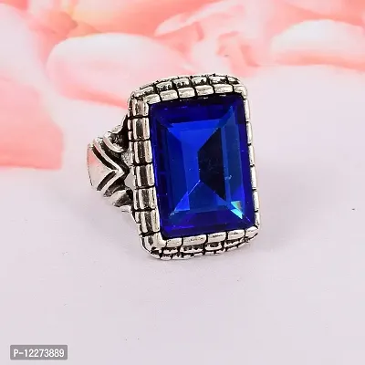 Memoir Brass Antique Oxidised Silverplated Faux Blue Sapphire Neelam finger ring Men Fashion jewellery Latest Stylish (ORMI5752)-thumb5