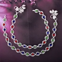 Memoir Silver plated Multi-colour AD studded, eye shaped, Stylish payal pajeb Anklet Women Traditional Fashion-thumb3