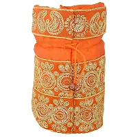 Memoir Silky Satin, Orange (Kesariya) handmade Zari Work Ethnic Potli handbag Women Ladies-thumb3