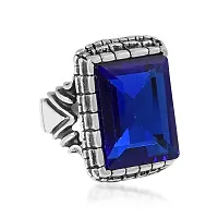 Memoir Brass Antique Oxidised Silverplated Faux Blue Sapphire Neelam finger ring Men Fashion jewellery Latest Stylish (ORMI5752)-thumb1