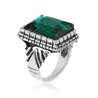 Memoir Brass Antique Oxidised Silverplated Faux Emerald PANNA finger ring Men Fashion jewellery Latest Stylish (ORMI5757)-thumb2