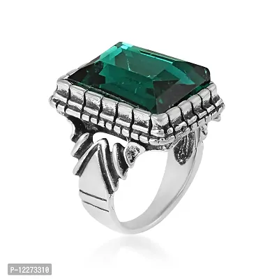 Memoir Brass Antique Oxidised Silverplated Faux Emerald PANNA finger ring Men Fashion jewellery Latest Stylish (ORMI5757)-thumb3