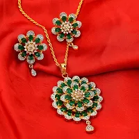 Memoir Gold plated Faux Columbian Emerald with Synthetic Diamond flower design super rich Fashion pendant set Women Stylish Latest-thumb4