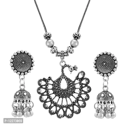 Memoir Oxidised Silverplated Necklace set Women Fashion Jewellery Latest (PSWR4312)-thumb0