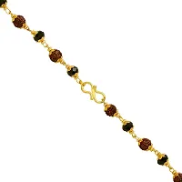 Memoir Gold plated capped Original Panchmukhi Rudraksha and Black bead necklace-thumb1