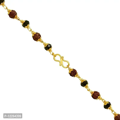 Memoir Gold plated capped Original Panchmukhi Rudraksha and Black bead necklace-thumb2