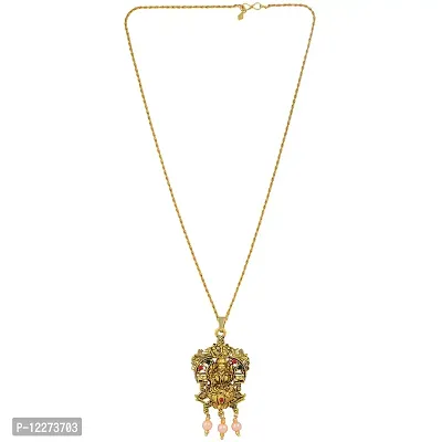 Memoir Brass Gold plated Padmasan Lakshmi pendant Temple Jewellery Hindu Festive jewellery pendant Women (PCKL0621)-thumb2