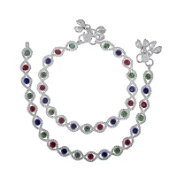 Memoir Silver plated Multi-colour AD studded, eye shaped, Stylish payal pajeb Anklet Women Traditional Fashion-thumb1