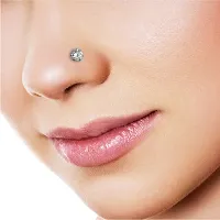 Memoir Silver plated Brass, Single Solitaire look, Swiss Cubic Zirconia (CZ) Nose pin Women Girls-thumb2