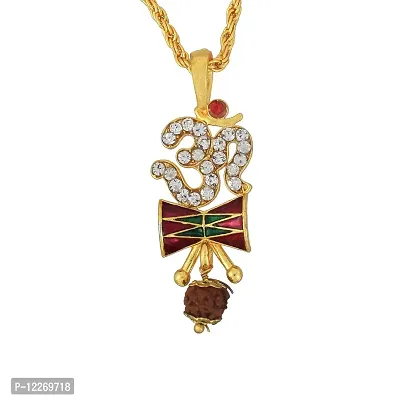 Memoir Gold plated CZ Om Damru Rudraksh hindu pendant temple jewellery latest fashion-thumb0