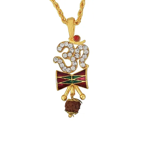 Memoir plated CZ Om Damru Rudraksh hindu pendant temple jewellery latest fashion