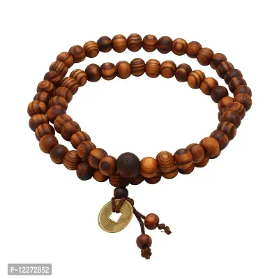 Memoir Brown Tiger Eye Wooden beaded Fengshui, ball beads adjustable stretch Bracelet for Men Women Girls