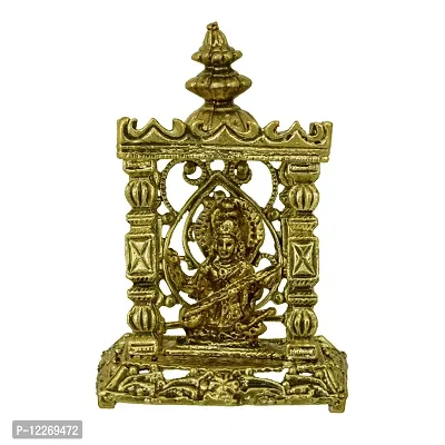 Memoir Gold Plated Brass, Antique Finish, Saraswati Temple Stand, Home Decor Show Piece, Hindu God Idol Stand