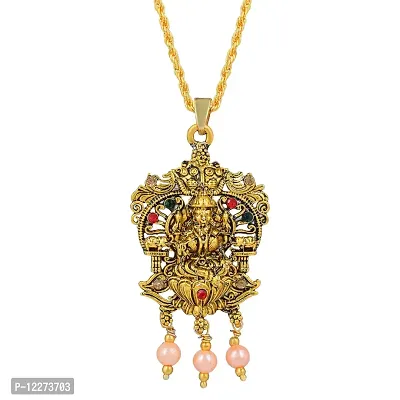 Memoir Brass Gold plated Padmasan Lakshmi pendant Temple Jewellery Hindu Festive jewellery pendant Women (PCKL0621)-thumb3