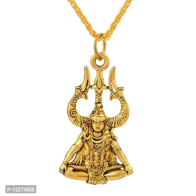 Memoir Brass Antique Goldplated Trishul Rudra Mahadev Shiva Shankar chain pendant Hindu God Temple Jewellery Men Women (PCKL0901)