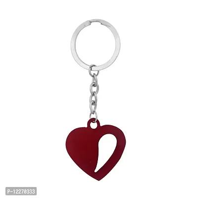 Memoir Brass Maroon Coated, CZ Heartshape missing half heart design, Stylish Fashion keyring for Men Women-thumb2