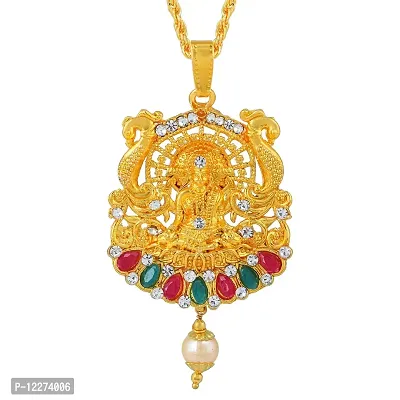 Memoir Brass Gold plated Handmade Lakshmi pendant Temple Jewellery Hindu Festive jewellery pendant Women (PCKL0619)-thumb0