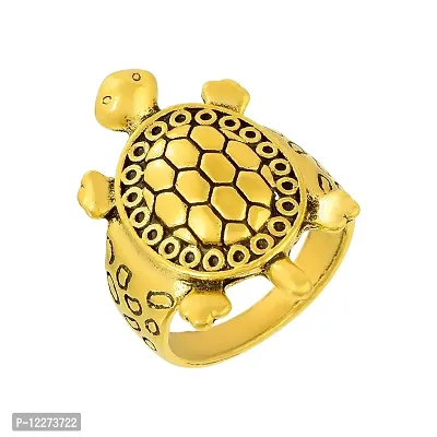 Memoir Vastu Jewellery Feng Shui Brass Antique Goldplated Turtle Kachua Tortoise Finger Ring for Women (ORNI8168)