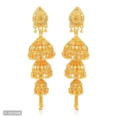 Memoir Brass Goldplated Triple Umbrella Traditional Jhumki Ethnic Jewellery Bridal Earrings (JHAT6146)-thumb0