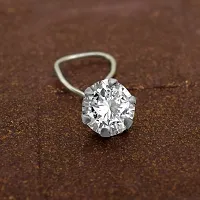 Memoir Silver plated Brass, Single Solitaire look, Swiss Cubic Zirconia (CZ) Nose pin Women Girls-thumb3