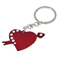 Memoir Brass Maroon Coated, CZ Heartshape with Arrow design, Cupid's Stylish Fashion keyring for Men Women-thumb1