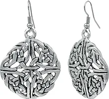 Memoir Silver plated Antique finish Round window shape filigree design Handmade Harappan era inspired earrings for Women-thumb1