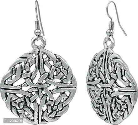 Memoir Silver plated Antique finish Round window shape filigree design Handmade Harappan era inspired earrings for Women-thumb2