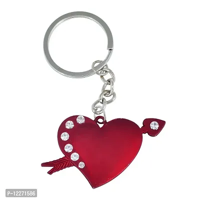 Memoir Brass Maroon Coated, CZ Heartshape with Arrow design, Cupid's Stylish Fashion keyring for Men Women-thumb0