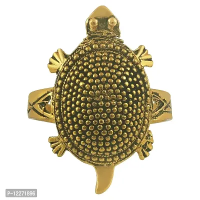 Memoir Gold plated Brass Black dotted Back, Vaastu Fengshui Kachua Tortoise Fashion finger ring Good luck Men Women-thumb2