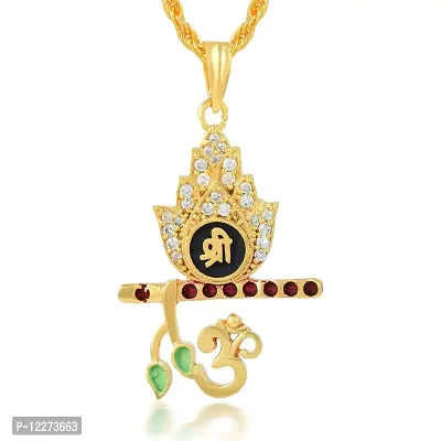 Memoir Brass Goldplated American Diamond Murli-Krishna Pendant Hindu Locket Spiritual Jewellery Fashion Pendant Men Women (PCJK2982)-thumb0