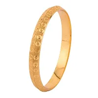 Memoir Gold Plated Circle Textured Broad Brass Kada for Men and Women (Size: 2.10)-thumb1