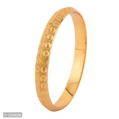 Memoir Gold Plated Circle Textured Broad Brass Kada for Men and Women (Size: 2.10)-thumb2