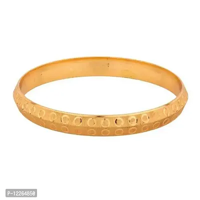 Memoir Gold Plated Circle Textured Broad Brass Kada for Men and Women (Size: 2.10)-thumb0