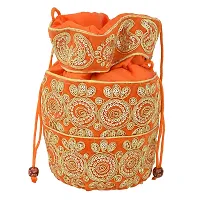 Memoir Silky Satin, Orange (Kesariya) handmade Zari Work Ethnic Potli handbag Women Ladies-thumb1
