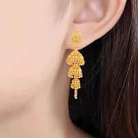 Memoir Brass Goldplated Triple Umbrella Traditional Jhumki Ethnic Jewellery Bridal Earrings (JHAT6146)-thumb3