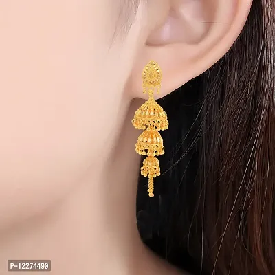 Memoir Brass Goldplated Triple Umbrella Traditional Jhumki Ethnic Jewellery Bridal Earrings (JHAT6146)-thumb4