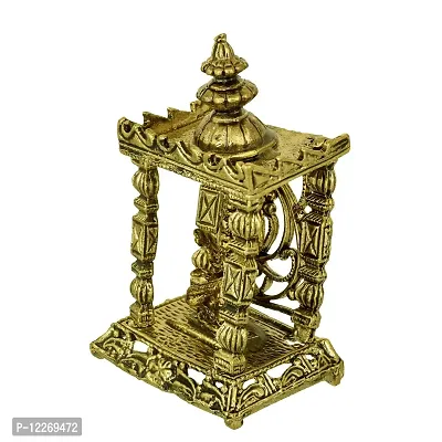 Memoir Gold Plated Brass, Antique Finish, Saraswati Temple Stand, Home Decor Show Piece, Hindu God Idol Stand-thumb2