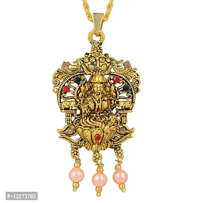 Memoir Brass Gold plated Padmasan Lakshmi pendant Temple Jewellery Hindu Festive jewellery pendant Women (PCKL0621)-thumb0