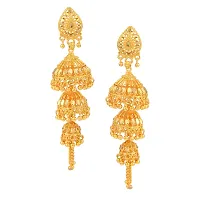 Memoir Brass Goldplated Triple Umbrella Traditional Jhumki Ethnic Jewellery Bridal Earrings (JHAT6146)-thumb1