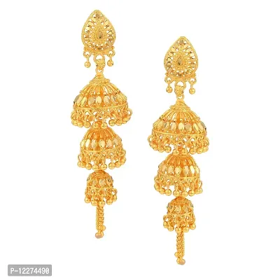 Memoir Brass Goldplated Triple Umbrella Traditional Jhumki Ethnic Jewellery Bridal Earrings (JHAT6146)-thumb2