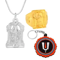 Memoir Brass Silverplated Tirupati Balaji Pendant + Goldplated Fingerrirng + PVC keychain Combo Jewellery Hindu Temple Jewellery Men Women (CMSC5214) (Pack of 3)-thumb4