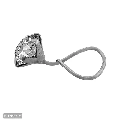 Memoir Silver plated Brass, Single Solitaire look, Swiss Cubic Zirconia (CZ) Nose pin Women Girls-thumb2