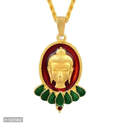 Memoir Brass Goldplated Red Halo Lord Buddha Pendant Men Jewellery Women pendant (PCOM4425)