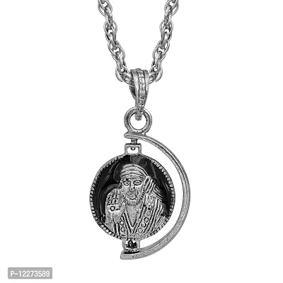 Memoir Oxidized Silver Plated round coin shape shirdi sai baba spiritual ethnic pendant jewelry for men and women-thumb3