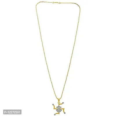 Memoir Gold plated Swastik with CZ studded Mangal Kalash, Stylish Fashion pendant Men Women-thumb2