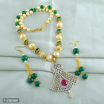 Gold plated Brass Bruma Ruby Imitation Diamond,with Emerald  Pearl bead studded Fashion necklace set Women-thumb5
