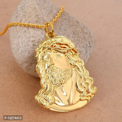 Memoir Brass Goldplated Jesus Christ Face Chain pendant Christian Jewellery necklace Catholic (PCMC4966-GOLD)-thumb5